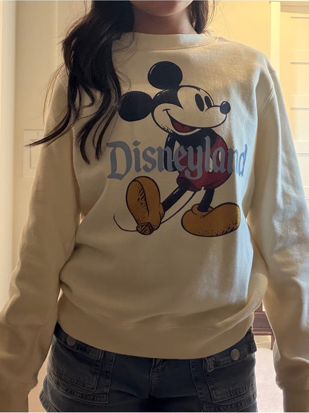 Disney Cream Mickey Mouse Disneyland Graphic Crewneck Sweatshirt